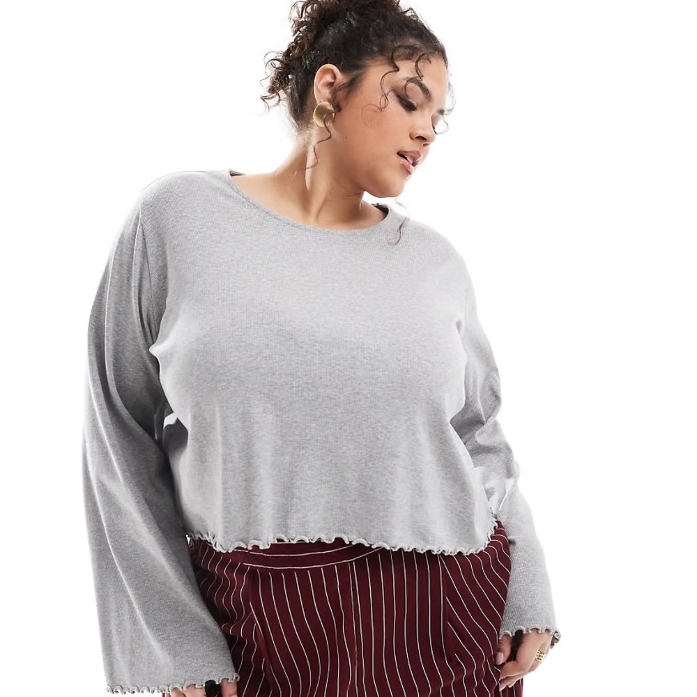 ASOS Design Gray Ribbed Top - Picture 3 of 5